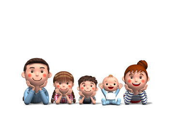 2 generation family white background wearing cheek cane by 3d rendering