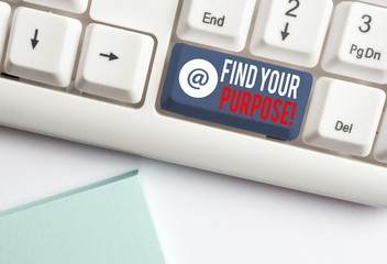 Text sign showing Find Your Purpose. Business photo showcasing reason for something is done or for...
