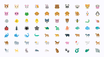 Animals Vector Illustration Emojis, Icons Set. All Flat Wildlife Symbols Collection - Vector