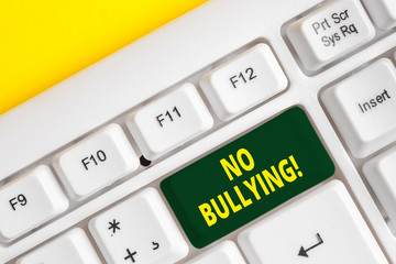 Word writing text No Bullying. Business photo showcasing stop aggressive behavior among children...