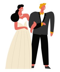 Wedding day, bride and groom holding hands, marriage ceremony