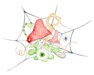 Watercolor set with halloween and autumn design bouquet.