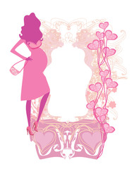 Pregnant woman on shopping, abstract decorative frame