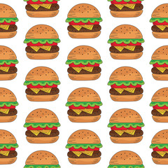 Hand drawn hamburger seamless pattern - 290272013