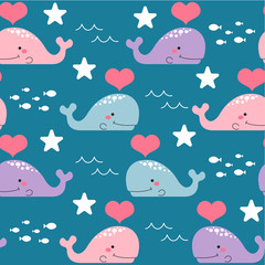 cute whales in the ocean seamless pattern - 290272094