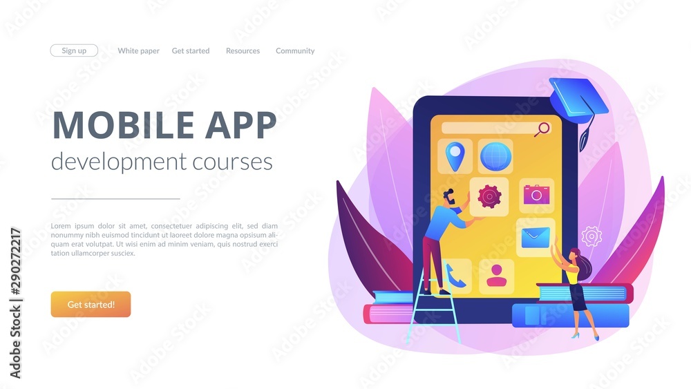 Poster e- learning. education process. training application. mobile app development courses, mobile apps on