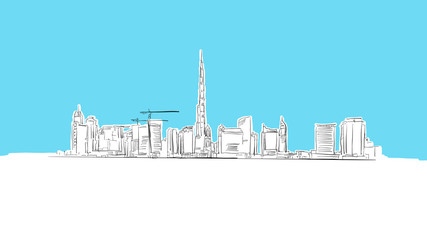 Dubai Skyline Panorama Vector Sketch