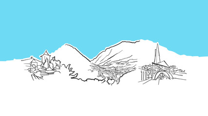 Andorra La Vella Skyline Panorama Vector Sketch