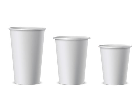 White paper cups realistic vector illustrations set
