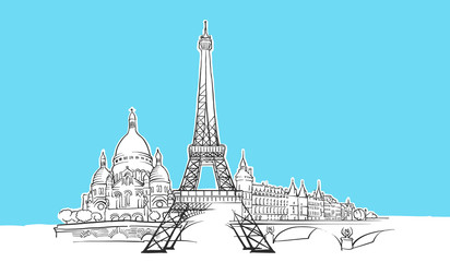 Paris France Skyline Panorama Vector Sketch