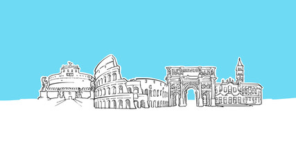 Obraz premium Rome Italy Skyline Panorama Vector Sketch