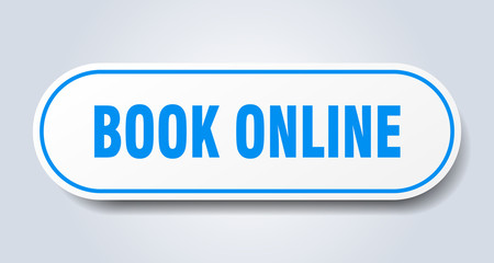 book online sign. book online rounded blue sticker. book online