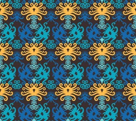 seamless pattern of borneo batik style. traditional Indonesian fabric motif. vector design inspiration. Creative textile background for fashion or cloth. culture motif of dayak