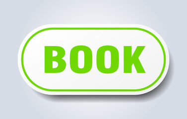 book sign. book rounded green sticker. book