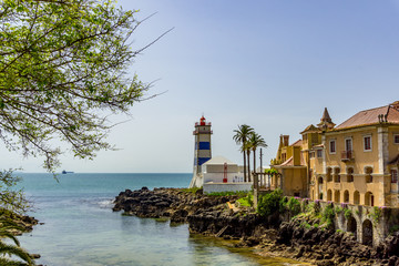 Fototapeta na wymiar Santa Marta lighthouse and Municipal museum of Cascais, in Portugal.