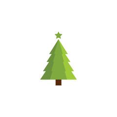 Christmas tree. Tree icon in flat design. Xmas cartoon background. merry spruce fir. Winter illustration isolated on white. Pine.