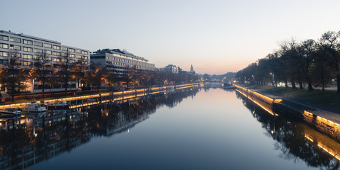Turku, Finland - 14/10/2018: Aurajoki river in autumn morning in Turku, Finland