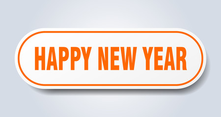 happy new year sign. happy new year rounded orange sticker. happy new year