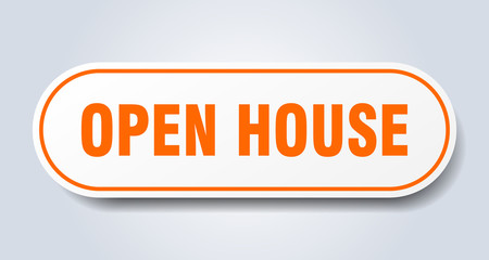 open house sign. open house rounded orange sticker. open house