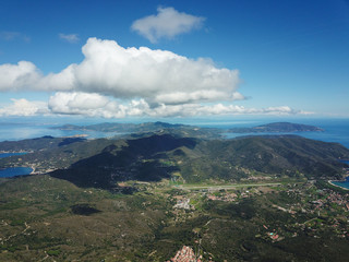 Drone view of Elba island, Tuscany sea, Italy