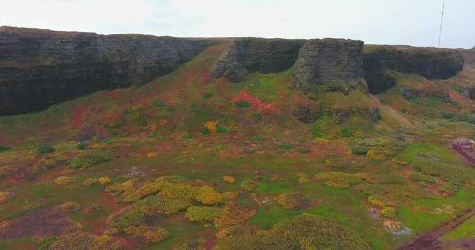 Dva Brata Rock (Saami tract). Sredniy Peninsula. Barents Sea, Murmansk region. Russia. Aerial