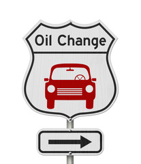 Oil change with car route 66 USA highway road sign