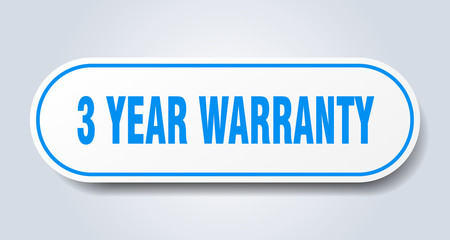 3 year warranty sign. 3 year warranty rounded blue sticker. 3 year warranty