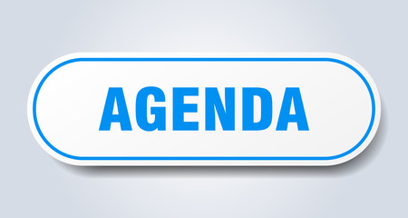 agenda sign. agenda rounded blue sticker. agenda