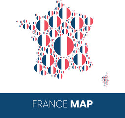 France map filled with flag-shaped circles, France map with flag