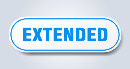 extended sign. extended rounded blue sticker. extended