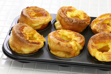 homemade freshly Yorkshire puddings, traditional British side dish