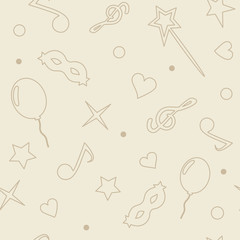 Vector seamless pattern. Elements of a merry children's holiday on a beige background.
