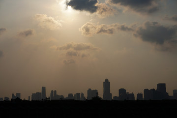 Obraz na płótnie Canvas The night atmosphere of Jakarta city with a backdrop of skyscrapers