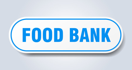 food bank sign. food bank rounded blue sticker. food bank