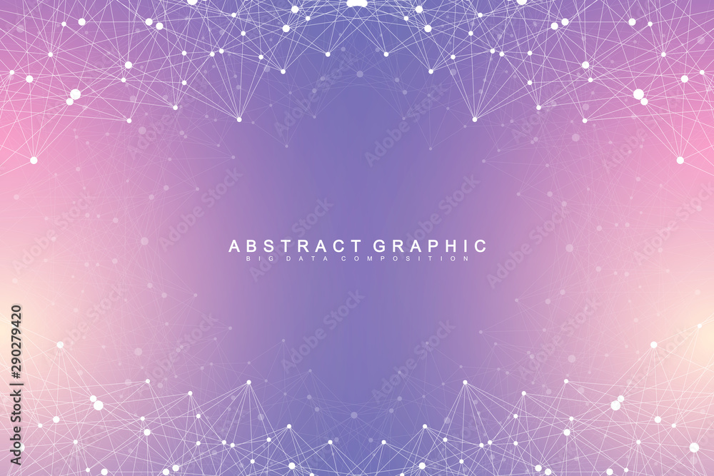 Aufkleber Big data visualization. Geometric abstract background visual information complexity. Futuristic infographics design. Technology background with connected line and dots, wave flow. Vector illustration