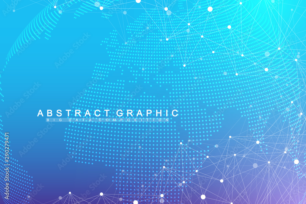 Aufkleber Big data visualization. Geometric abstract background visual information complexity. Futuristic infographics design. Technology background with connected line and dots, wave flow. Vector illustration