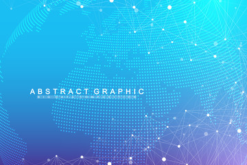 Big data visualization. Geometric abstract background visual information complexity. Futuristic infographics design. Technology background with connected line and dots, wave flow. Vector illustration