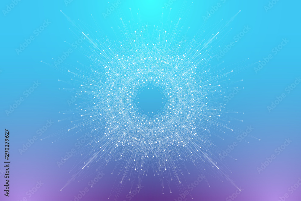 Aufkleber Abstract plexus background with connected lines and dots. Circular molecule or communication banner background. Graphic background for your design. Lines plexus big data visualization vector