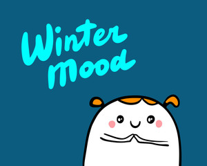 Winter mood hand drawn vector illustration in cartoon style. Girl waiting for present