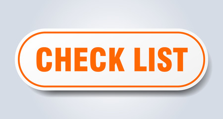 check list sign. check list rounded orange sticker. check list