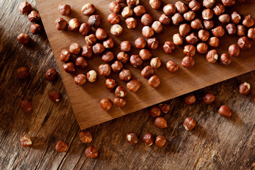 Bunch Of Hazelnuts On A Board