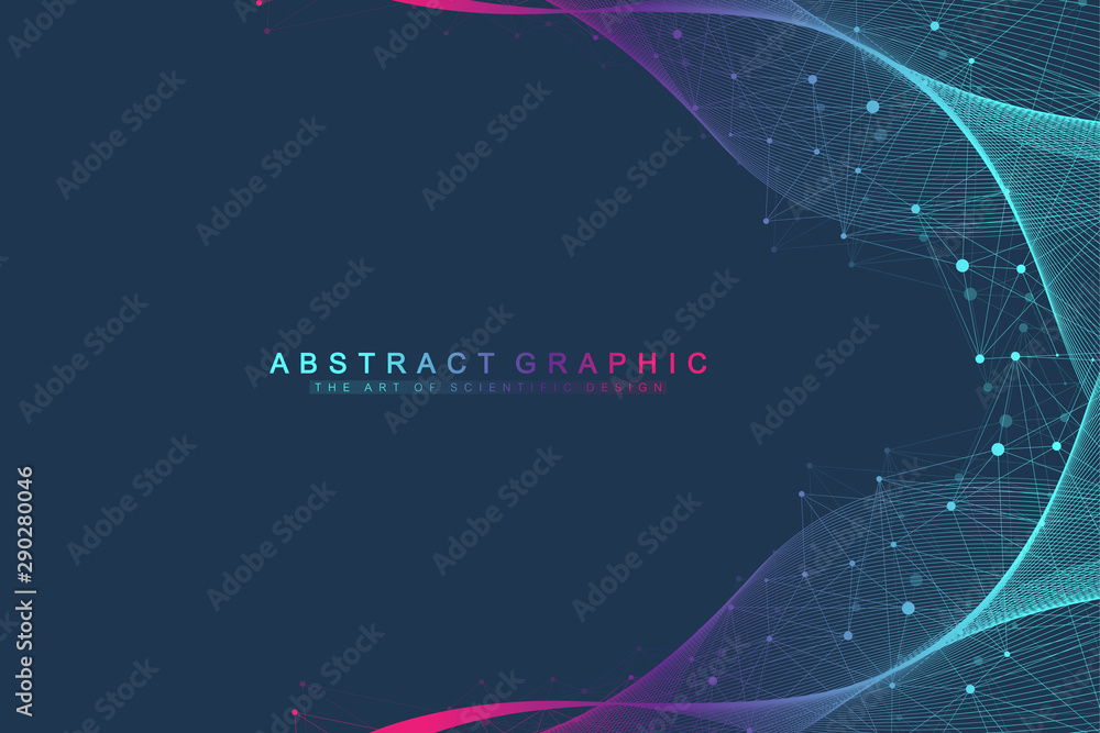 Poster colorful expansion of life background with connected lines and dots, wave flow. visualization lines 