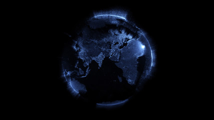 Contours of the earth consisting of particles on a black background