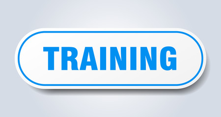 training sign. training rounded blue sticker. training