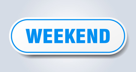 weekend sign. weekend rounded blue sticker. weekend