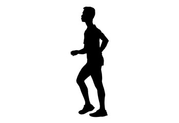 Fototapeta na wymiar Silhouette running sport.This is men run exercise for Health At area Stadium Outdoors on white background with clipping path.