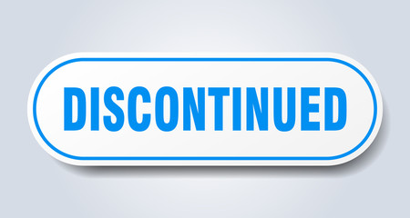 discontinued sign. discontinued rounded blue sticker. discontinued