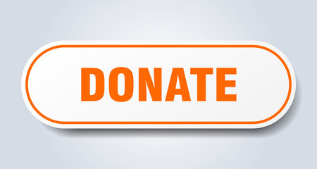 donate sign. donate rounded orange sticker. donate
