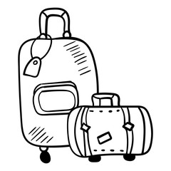 Doodle Suitcase for travelling around the world. Coloring page or book. Vector illustration. Square composition. Vector design