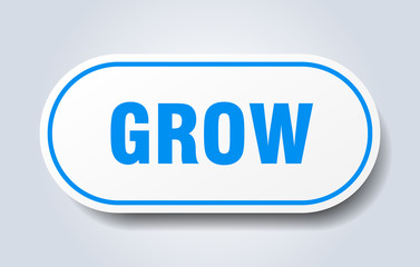 grow sign. grow rounded blue sticker. grow